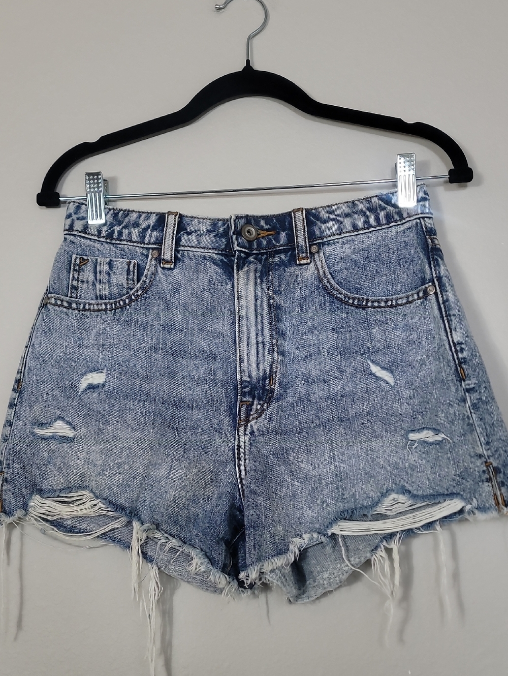 Zara Acid Wash High Rise Denim Shorts Size 4 Distressed Cutoff Festival Womens